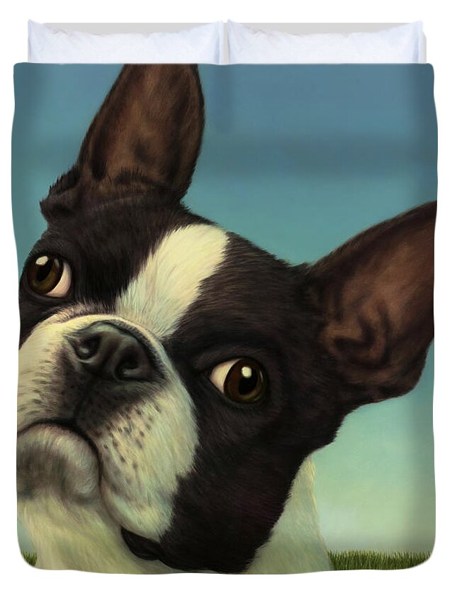 Dog Duvet Cover featuring the painting Dog-Nature 4 by James W Johnson