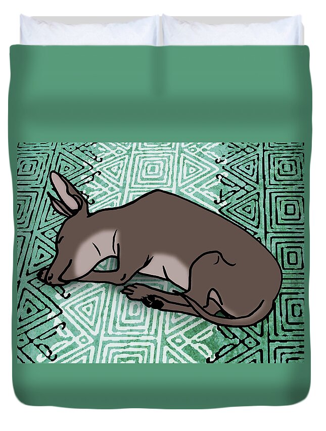 Xolo Duvet Cover featuring the painting Dog on Green Ornament by Masha Batkova