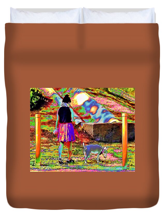Abstract Duvet Cover featuring the photograph Dog Walker by Andrew Lawrence