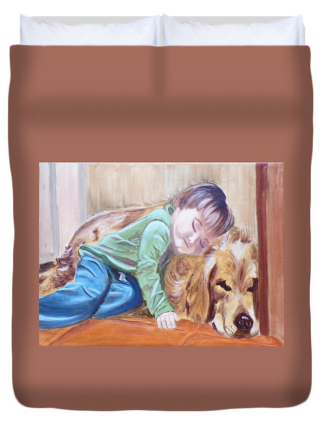 Pets Duvet Cover featuring the painting Doggy Pillow by Kathie Camara