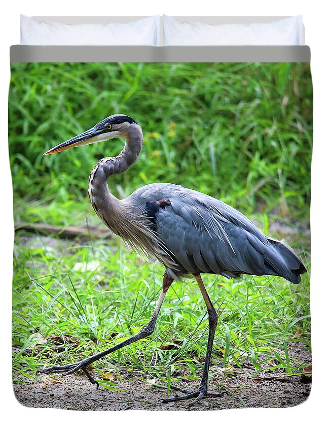 Blue Heron Duvet Cover featuring the photograph Doing The Heron Hustle by Scott Burd