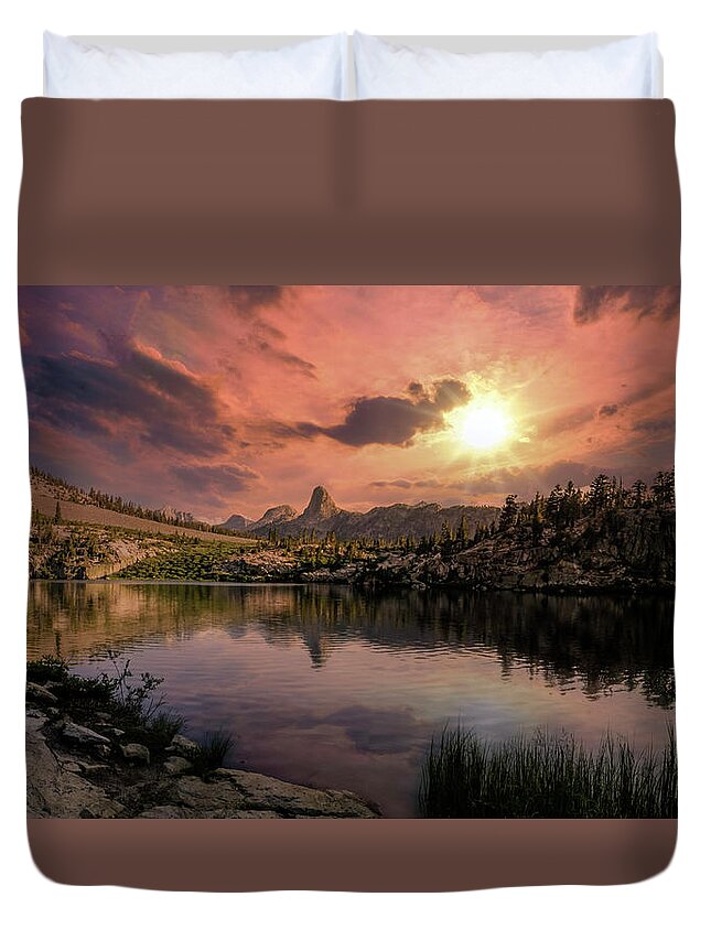 Landscape Duvet Cover featuring the digital art Dollar Lake Sunset by Romeo Victor