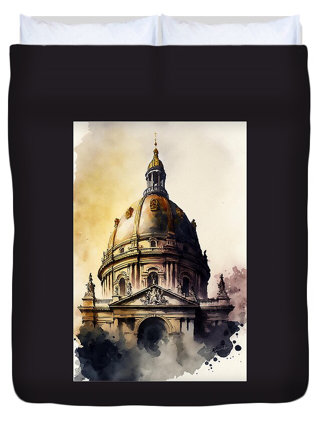 Paris Duvet Cover featuring the painting Dome des Invalides by Kai Saarto