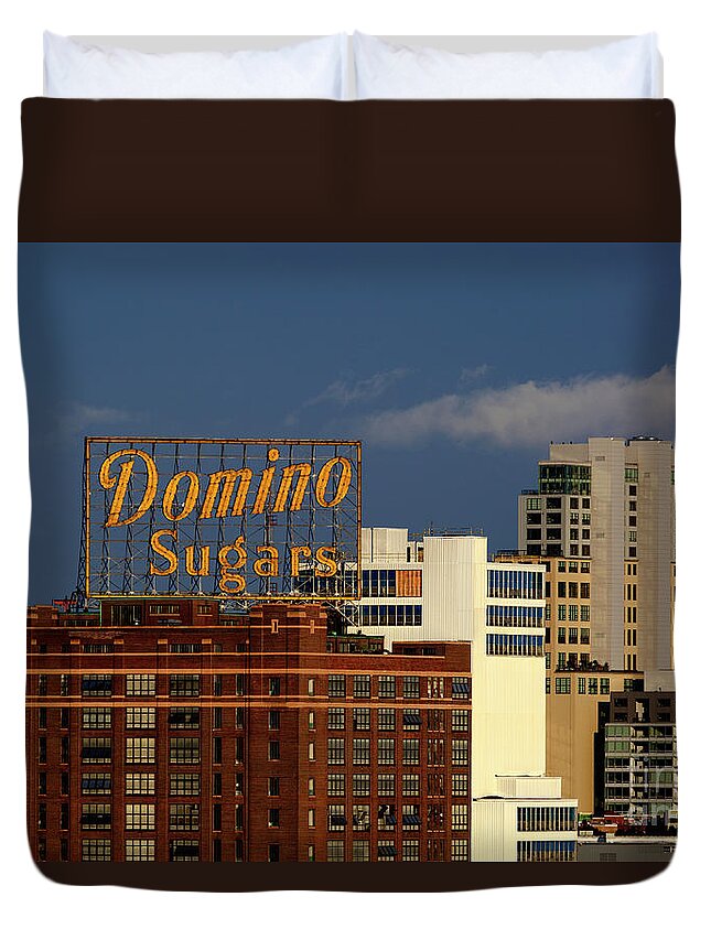 Domino Sugars Duvet Cover featuring the photograph Domino Sugars sign Baltimore by James Brunker