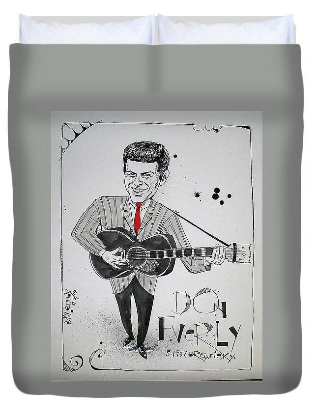  Duvet Cover featuring the drawing Don Everly by Phil Mckenney