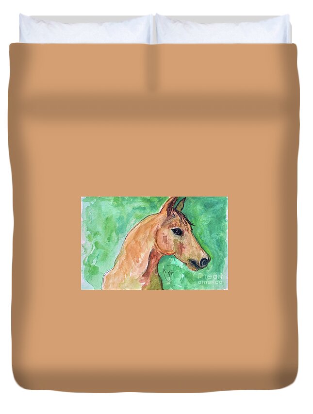 Horse Duvet Cover featuring the painting Doodling Around by Cori Solomon
