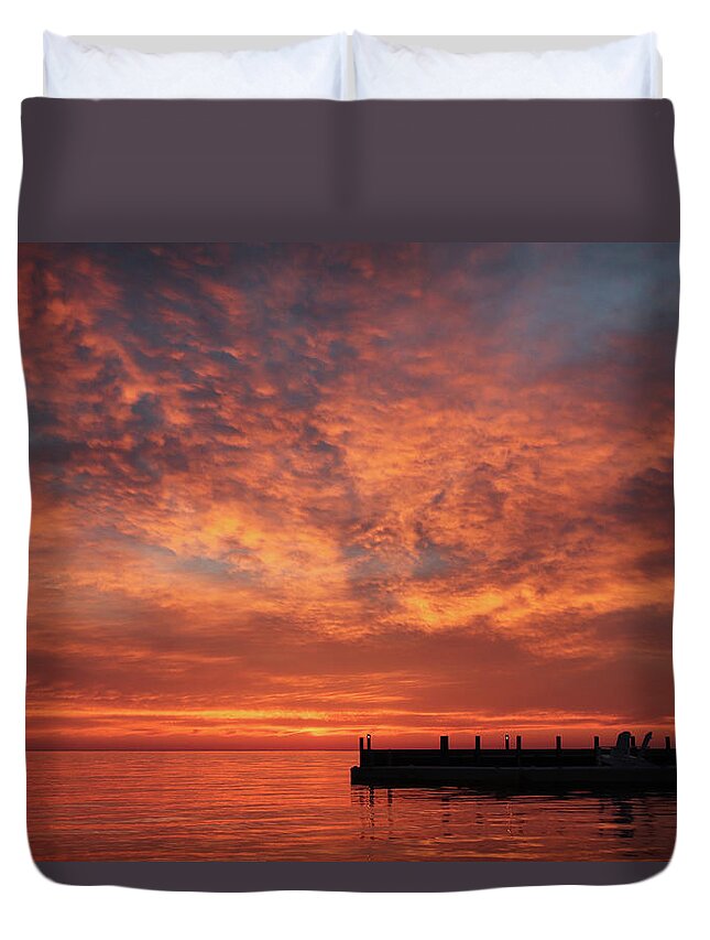 Sunset Duvet Cover featuring the photograph Door County Sunset 3 by David T Wilkinson