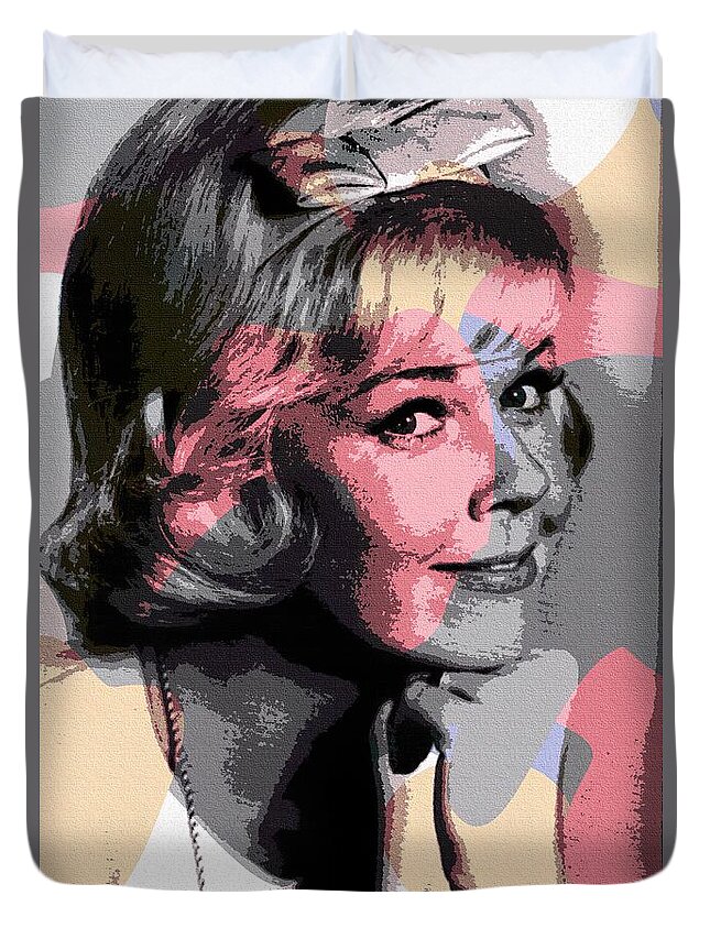 Doris Day Duvet Cover featuring the mixed media Doris Day modernized portrait by Movie World Posters