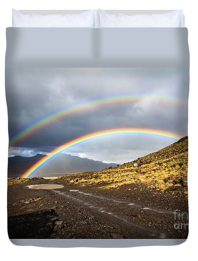 Rainbow Duvet Cover featuring the photograph Double rainbow by Lyl Dil Creations