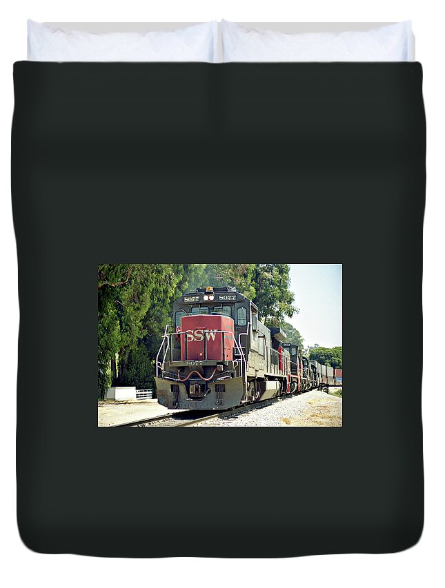 Double-stacks Duvet Cover featuring the photograph Double-Stacks -- Intermodal Train in San Luis Obispo, California by Darin Volpe