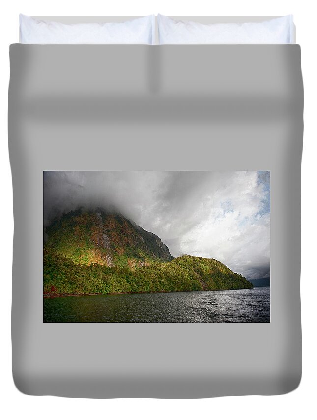Landscape Duvet Cover featuring the photograph Doubtful Sound by Jay Heifetz