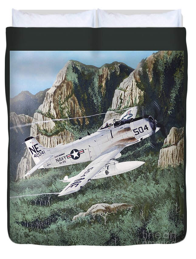 Aviation Duvet Cover featuring the painting Douglas A-1J Skyraider by Steve Ferguson