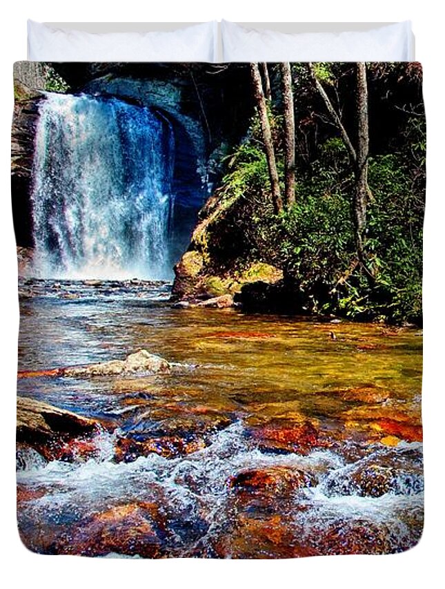 Waterfall Duvet Cover featuring the photograph Down By the River by Allen Nice-Webb