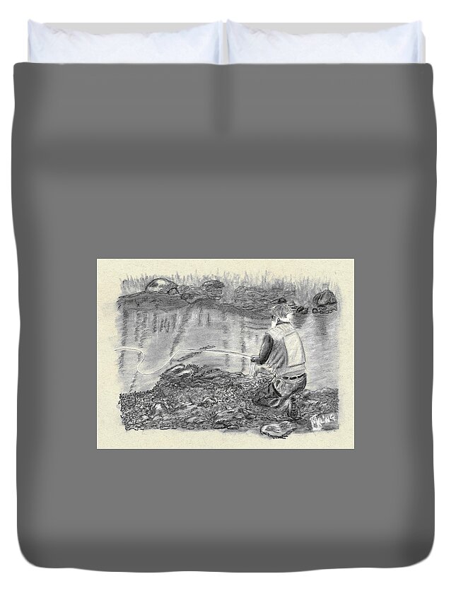 Rapidan River Duvet Cover featuring the drawing Down Low on the Rapidan by Mike Kling