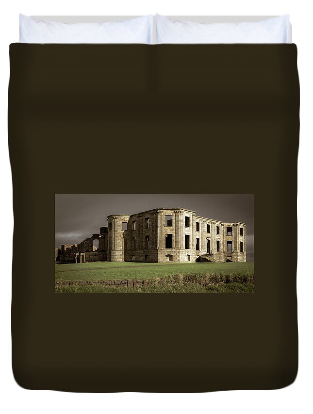 Downhillhouse Duvet Cover featuring the photograph Downhill Demesne Antiqued Image by Vicky Edgerly