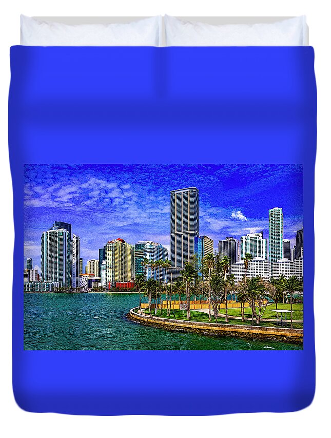 Downtown Miami Duvet Cover featuring the digital art Downtown Miami by SnapHappy Photos