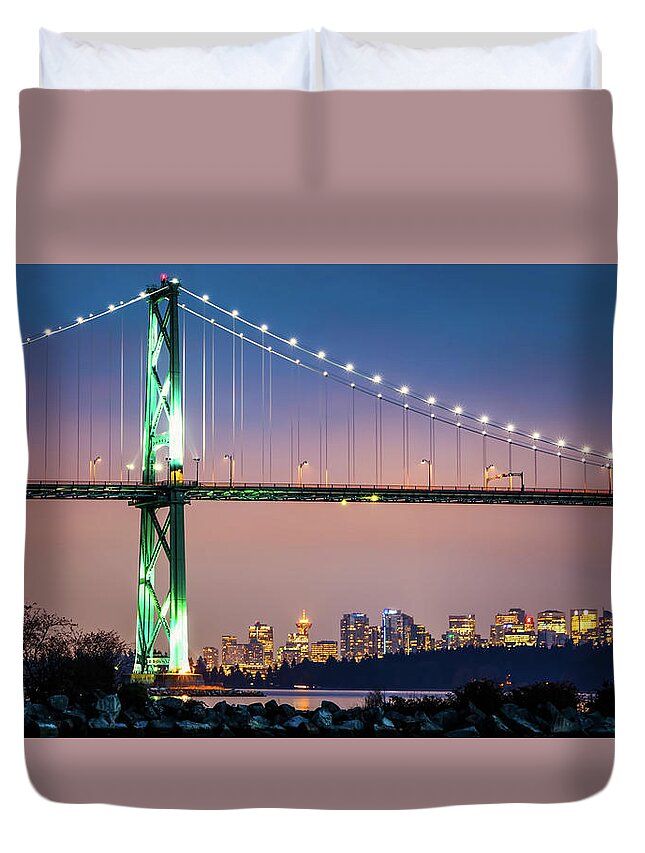 Bridge Duvet Cover featuring the photograph Downtown Under the Bridge at Night by Rick Deacon