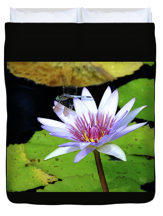 Dragonfly Duvet Cover featuring the photograph Dragon with Lily by Bill Barber