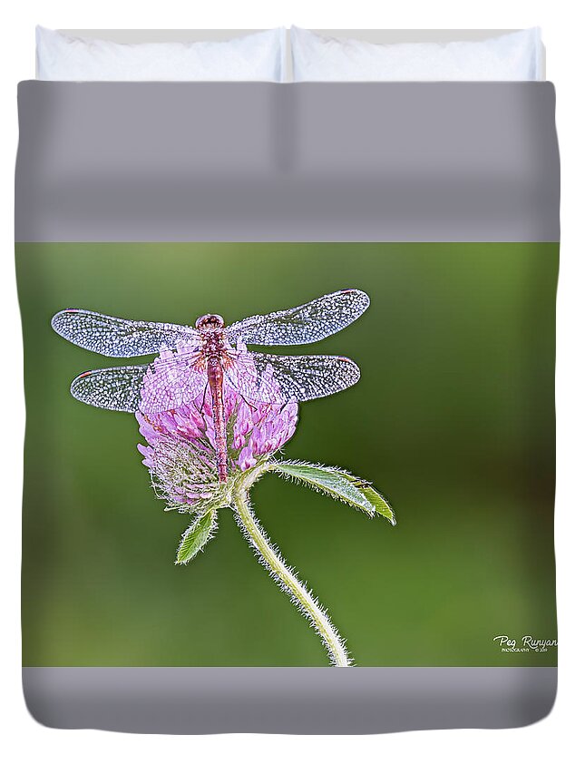 Dragonfly Duvet Cover featuring the photograph Dragonfly on Clover by Peg Runyan