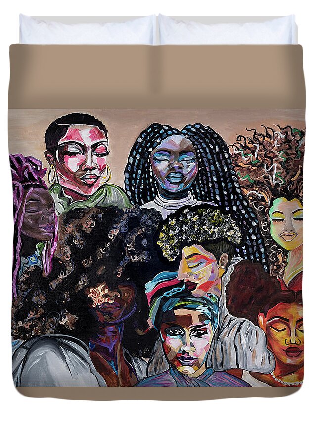 Diversity Duvet Cover featuring the painting Dream a World by Chiquita Howard-Bostic