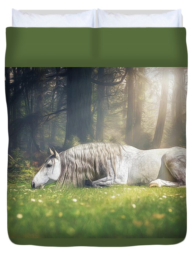 Horse Duvet Cover featuring the photograph Dream impossible things by Lisa Saint