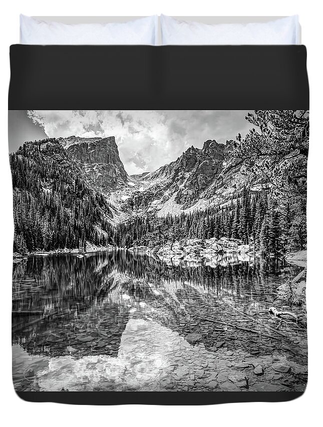 Colorado Art Duvet Cover featuring the photograph Dream Lake Painted Monochrome Landscape Photography by Gregory Ballos