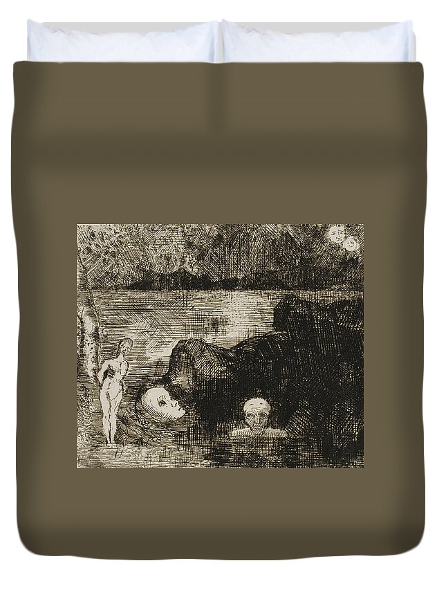 19th Century Duvet Cover featuring the relief Dream Vision by Odilon Redon