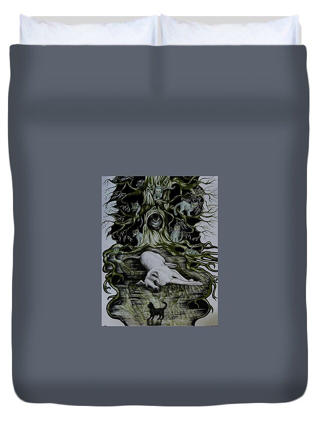 Fantasy Duvet Cover featuring the drawing Dreaming Rocco. Part Seven by Anna Duyunova