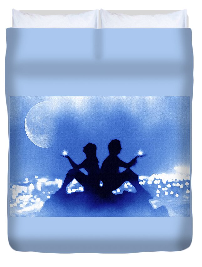 Sitting Duvet Cover featuring the photograph Dreams in the clouds by Severija Kirilovaite