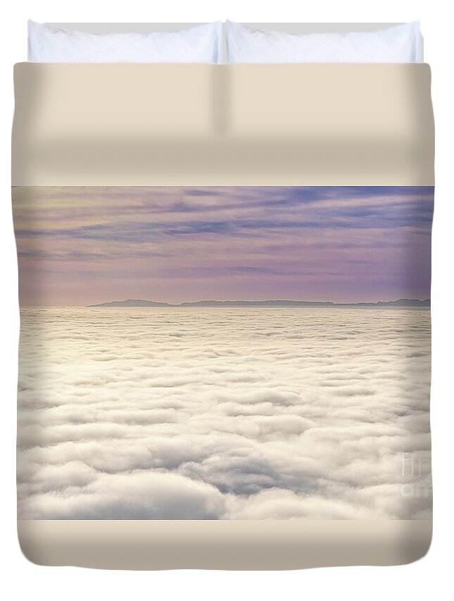 Cotton Candy Duvet Cover featuring the photograph Dreamy Cloud Seascape Inversion Sunset by Abigail Diane Photography