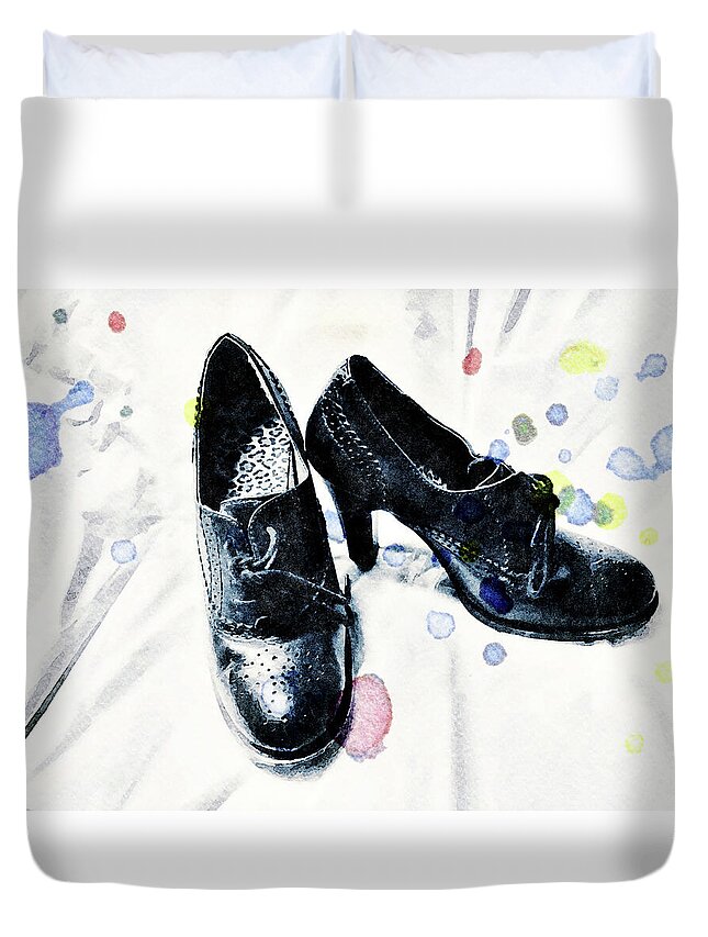Vintage Style Duvet Cover featuring the digital art Dress Shoes Watercolor Painting by Shelli Fitzpatrick