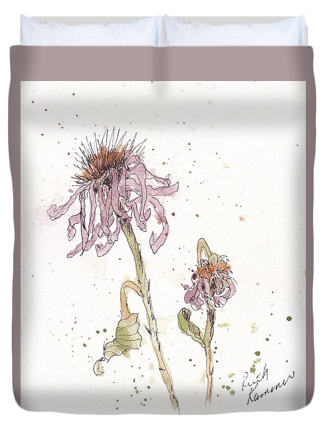 Flowers Duvet Cover featuring the painting Dried Coneflowers by Ruth Kamenev