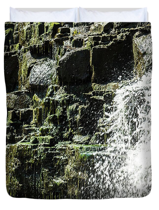 Dripping Water Duvet Cover featuring the photograph Dripping Moss and Sunny Splashes - Albion Falls Hamilton Ontario Canada by Georgia Mizuleva