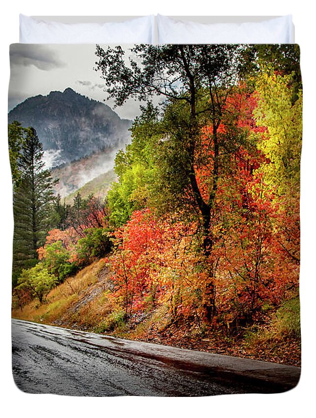 Drive Into Fall Duvet Cover featuring the photograph Drive into Fall by David Millenheft