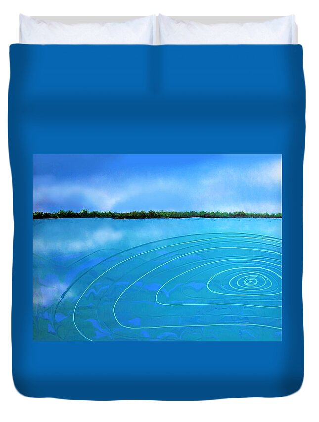 Water View Duvet Cover featuring the painting Drop in the ocean by Joan Stratton