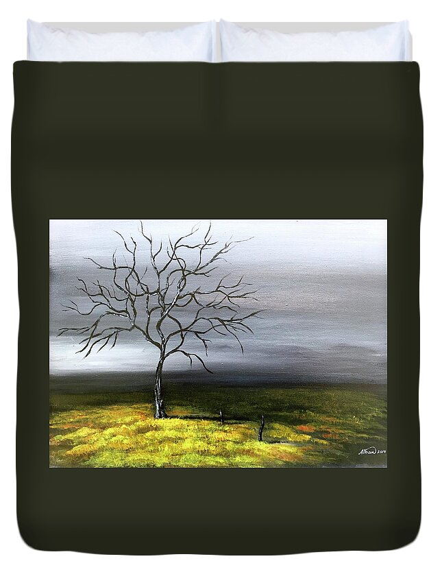 Trees Duvet Cover featuring the painting Dry Winter by Alban Dizdari