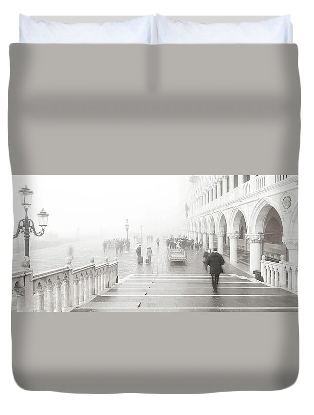 People Duvet Cover featuring the photograph Dsc0092 - People in the fog, Venice by Marco Missiaja