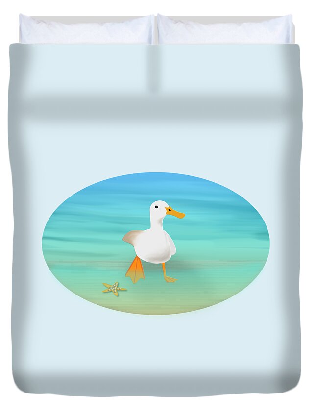 Duck Duvet Cover featuring the digital art Duck Paddling in the Summertime by Barefoot Bodeez Art