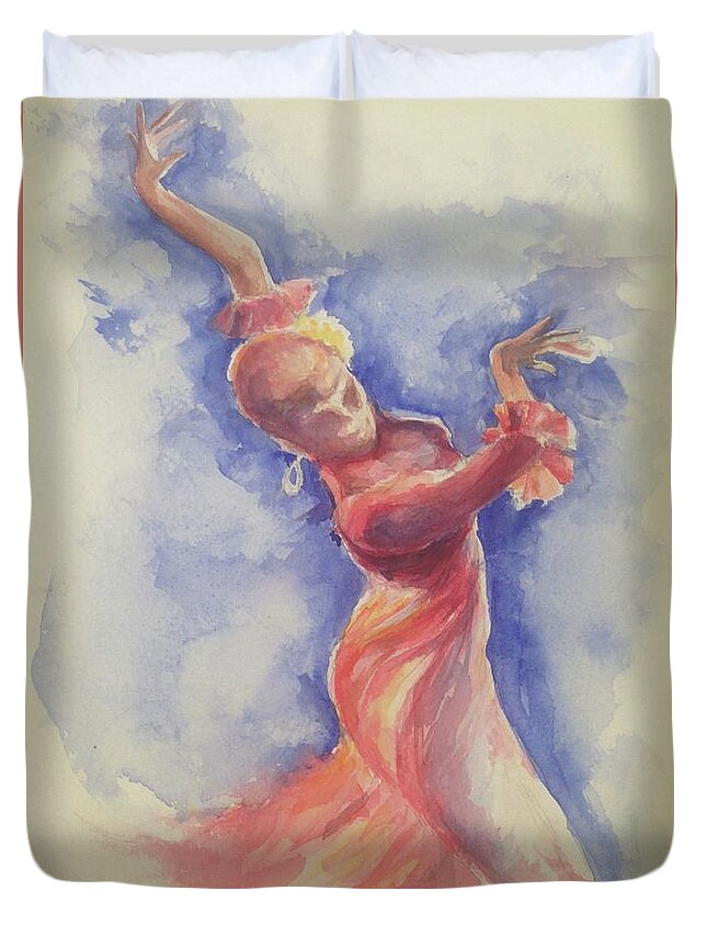 Duende Duvet Cover featuring the painting Duende personified by Lizzy Forrester