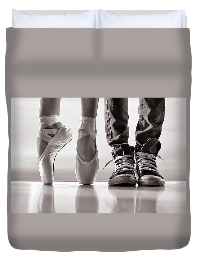 Dance Duvet Cover featuring the photograph Duet Sepia by Laura Fasulo