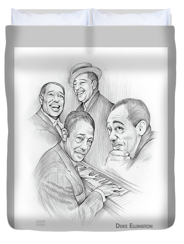 Duke Ellington Duvet Cover featuring the drawing Duke Ellington - Pencil by Greg Joens