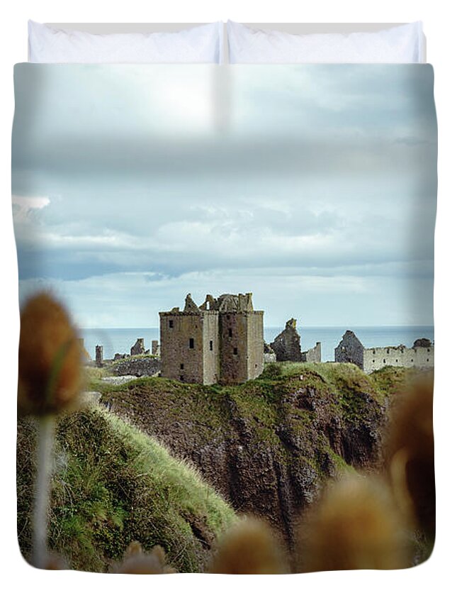 Dunnottar Duvet Cover featuring the photograph Dunnottar Castle through the Teasels by SJ Elliott Photography