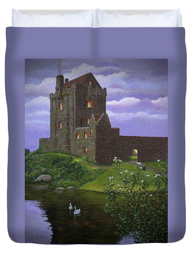 Kim Mcclinton Art Duvet Cover featuring the painting Dusk at Dunguaire Castle by Kim McClinton