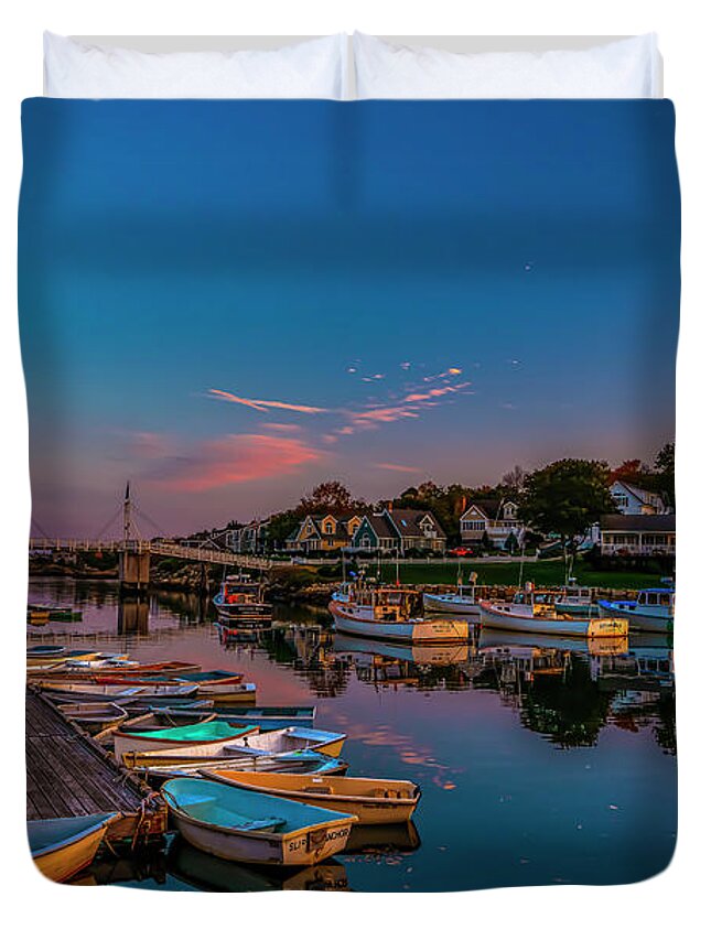 Perkins Cove Duvet Cover featuring the photograph Dusk at Perkins Cove by Penny Polakoff