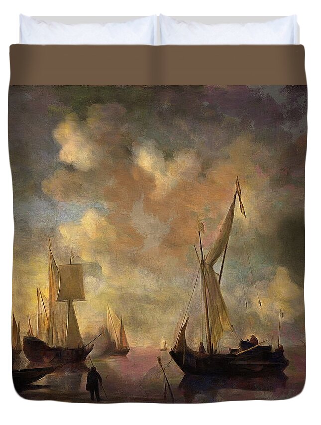 Willem Van De Velde Ii Duvet Cover featuring the digital art Dutch Vessels lying Inshore by Jerzy Czyz