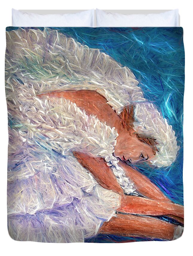 Woman Duvet Cover featuring the painting Dying Swan Dancer Anna Pavlova by OLena Art by Lena Owens - Vibrant DESIGN