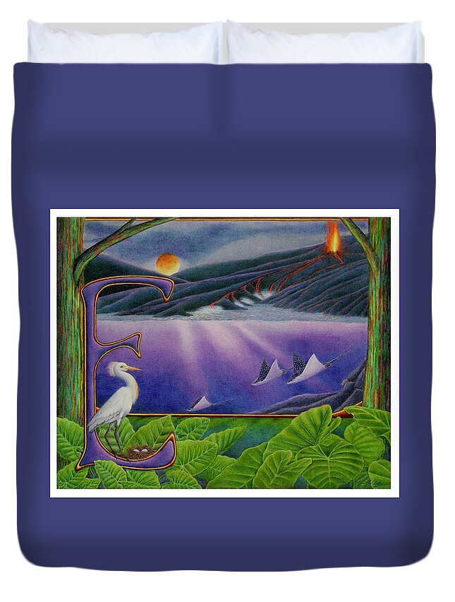 Kim Mcclinton Duvet Cover featuring the drawing E is for Egret by Kim McClinton