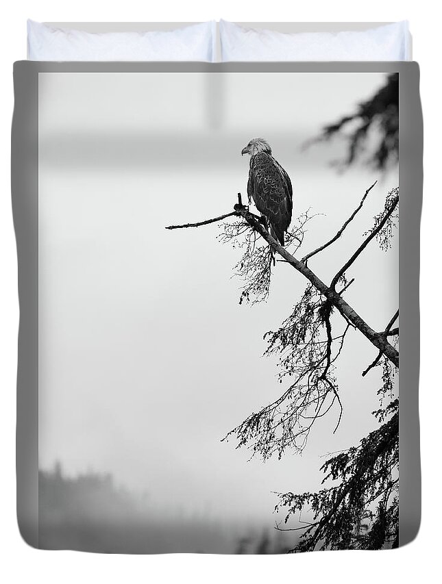  Duvet Cover featuring the photograph Eagle Black and White by Michael Rauwolf