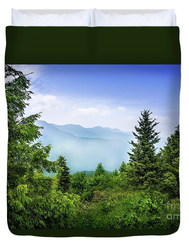 Fog Duvet Cover featuring the photograph Early Morning in the Blue Ridges by Shelia Hunt