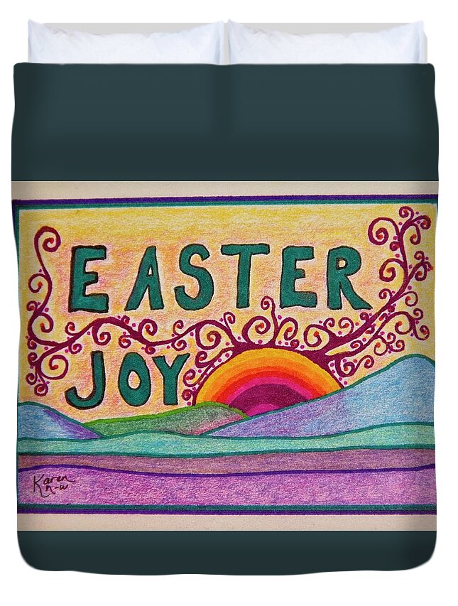 Easter Duvet Cover featuring the drawing Easter Joy by Karen Nice-Webb